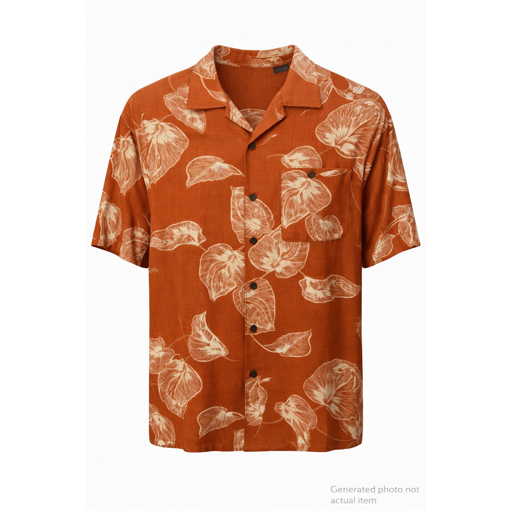 Baracuta 100% Silk Hawaiian Shirt Rust Brown Floral Camp Collar 2X